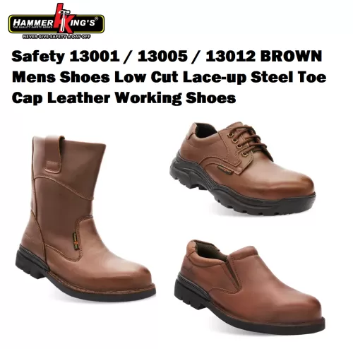 [LOCAL]Hammer Kings Safety 13001/ 13005/  13012 BROWN Mens Shoes Low Cut Lace-up Steel Toe Cap Leather Working Shoes
