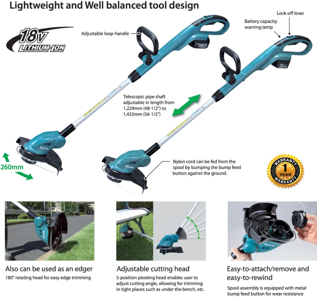 MAKITA DUR181Z (260MM) CORDLESS STRING TRIMMER (18V) BARE UNIT