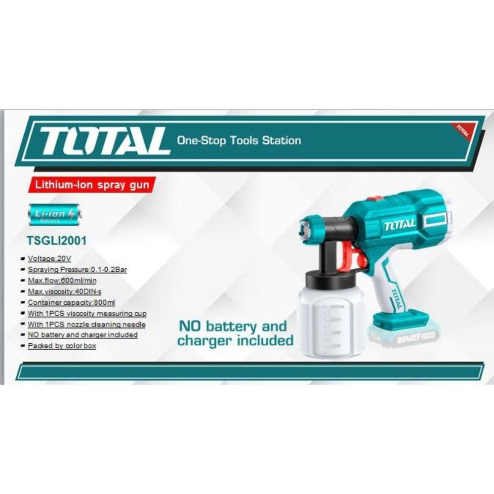 TOTAL 20V LITHIUM-ION SPRAY GUN 800ML - TSGLI2001