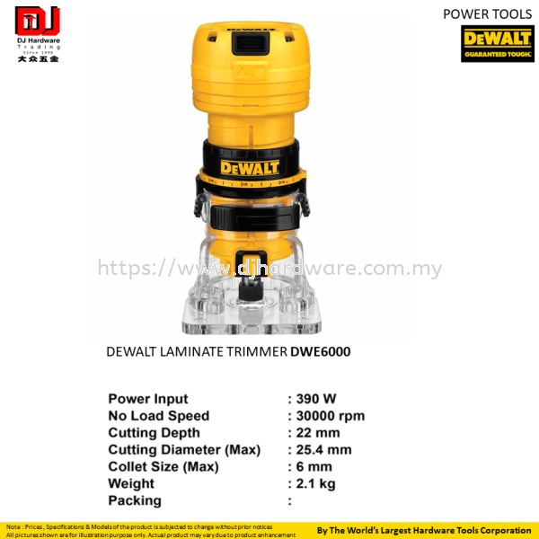 DEWALT LAMINATE TRIMMER DWE6000 (CL) POWER TOOLS TOOLS & EQUIPMENTS Selangor, Malaysia, Kuala Lumpur (KL), Sungai Buloh Supplier, Suppliers, Supply, Supplies | DJ Hardware Trading (M) Sdn Bhd