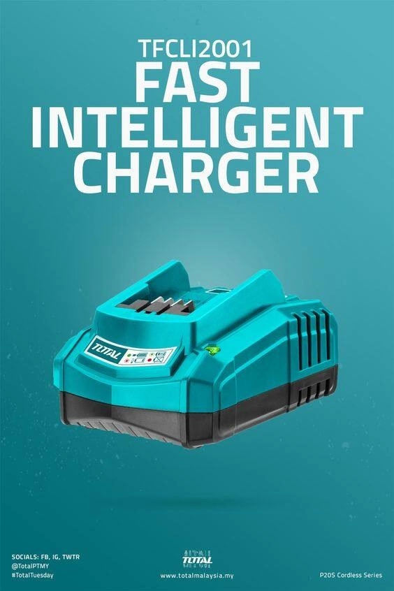 TOTAL 20V 2A FAST INTELLIGENT CHARGER - TFCLI2001