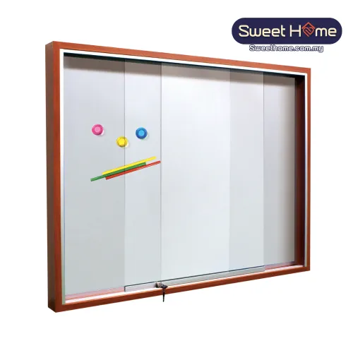 Wooden Frame Magnetic Whiteboard Sliding Glass Cabinet