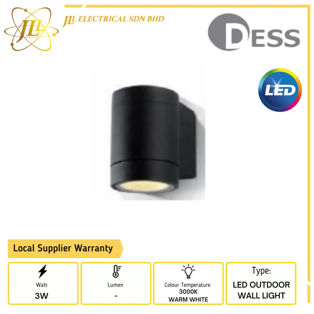 DESS GLDC1611 3W IP54 3000K WARM WHITE LED OUTDOOR WALL LIGHT