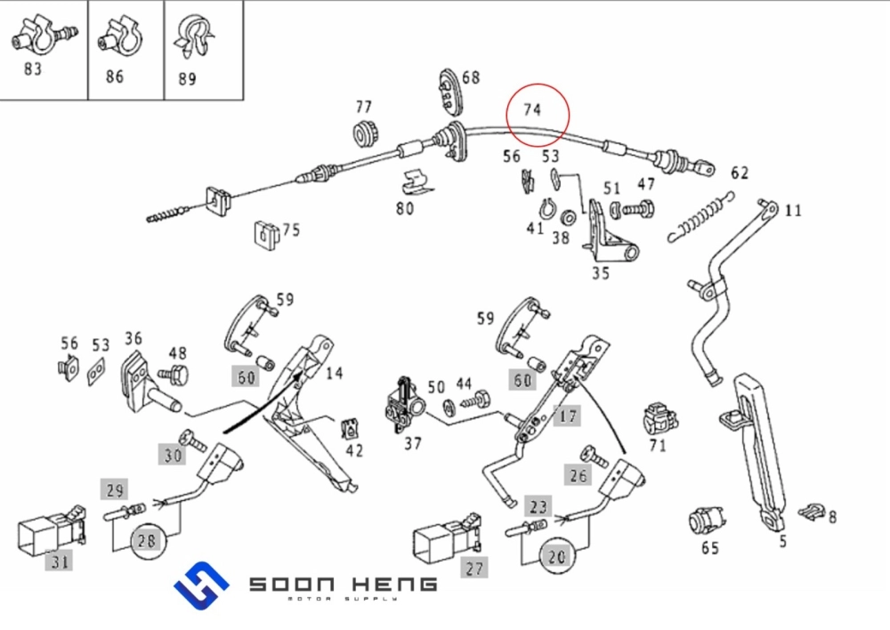 Mercedes-Benz C124, S124 and W124 with Engine E200/ E220 - Accelerator Cable (Original MB)