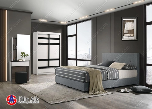 9922-12 (4'ft) White Golden Stripes Modern Bedroom Set With Fabric Divan Bed