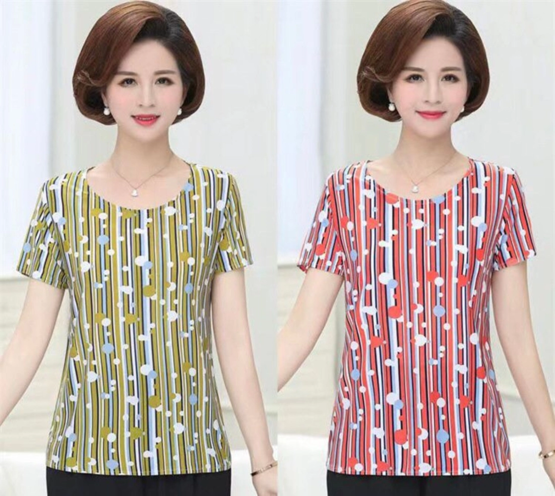 New mother wear Korean version middle-aged and elderly ice silk short-sleeved t-shirt loose and comfortable