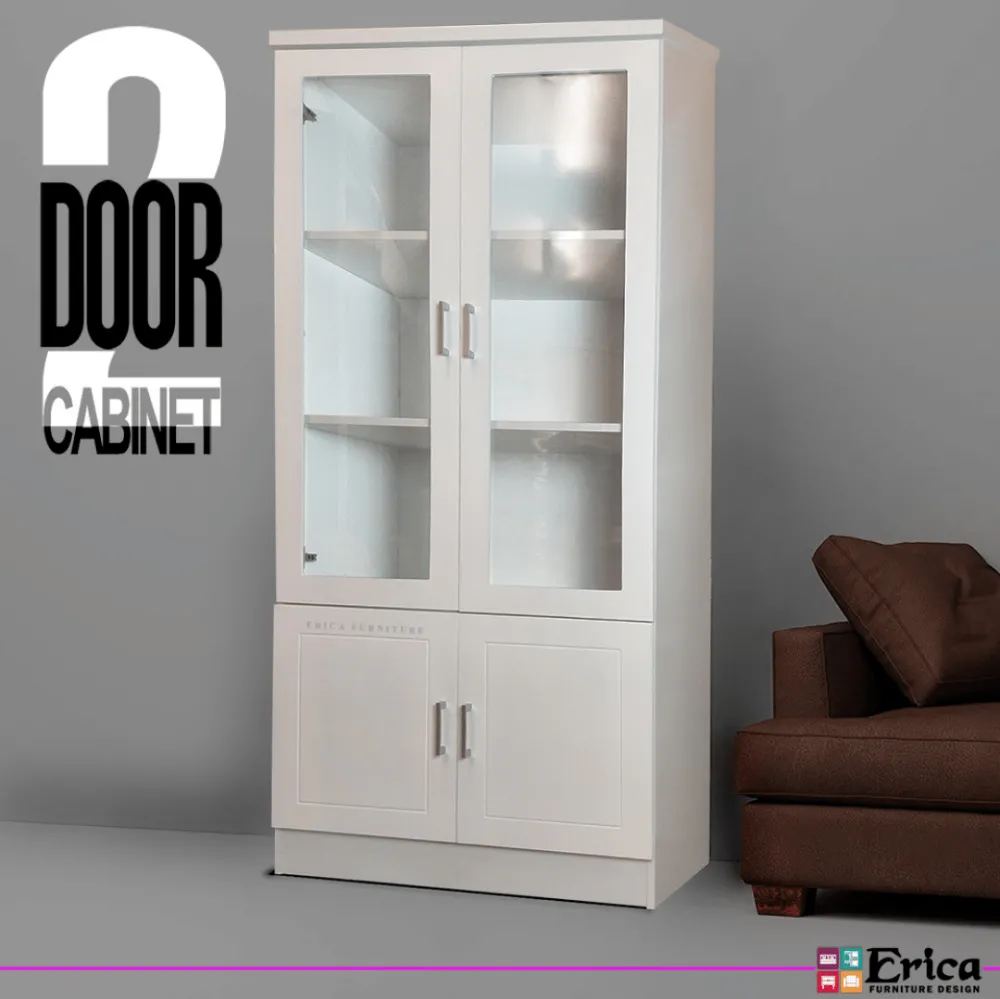  2 Doors Book Cabinet - White/Brown colour