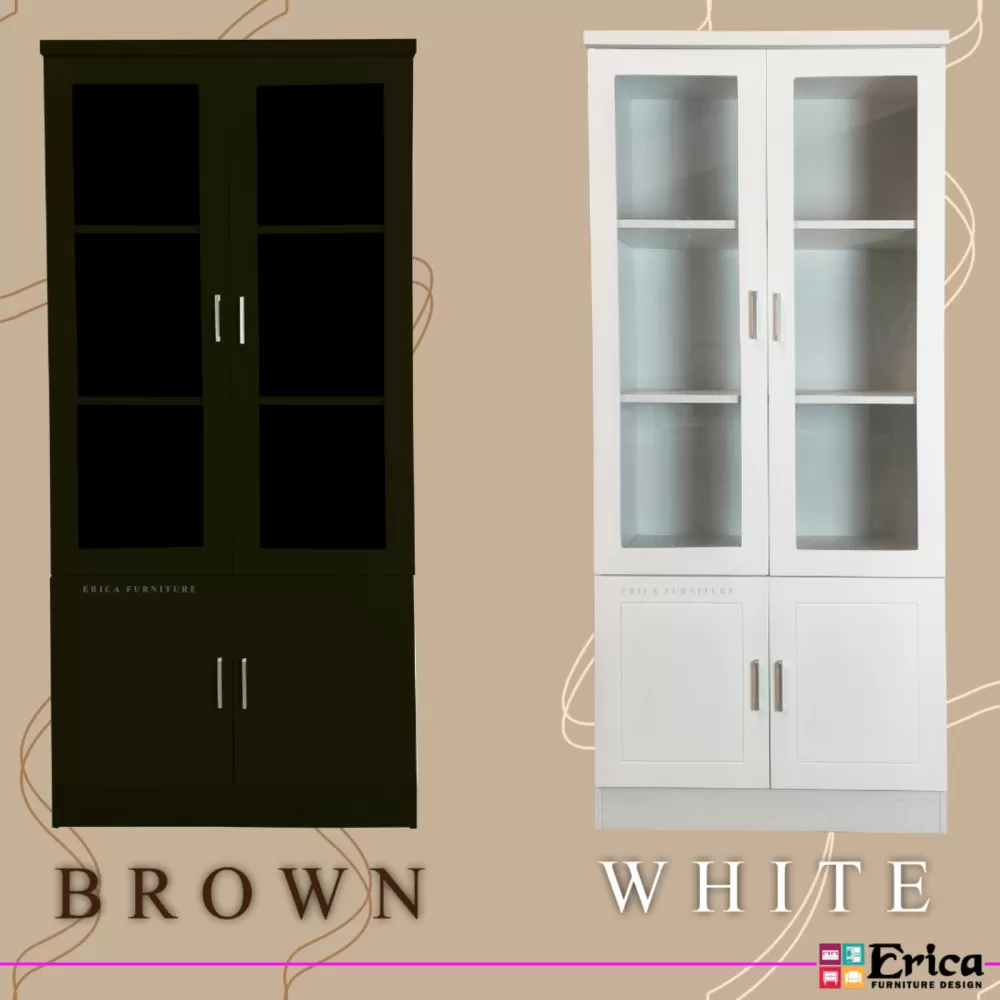  2 Doors Book Cabinet - White/Brown colour