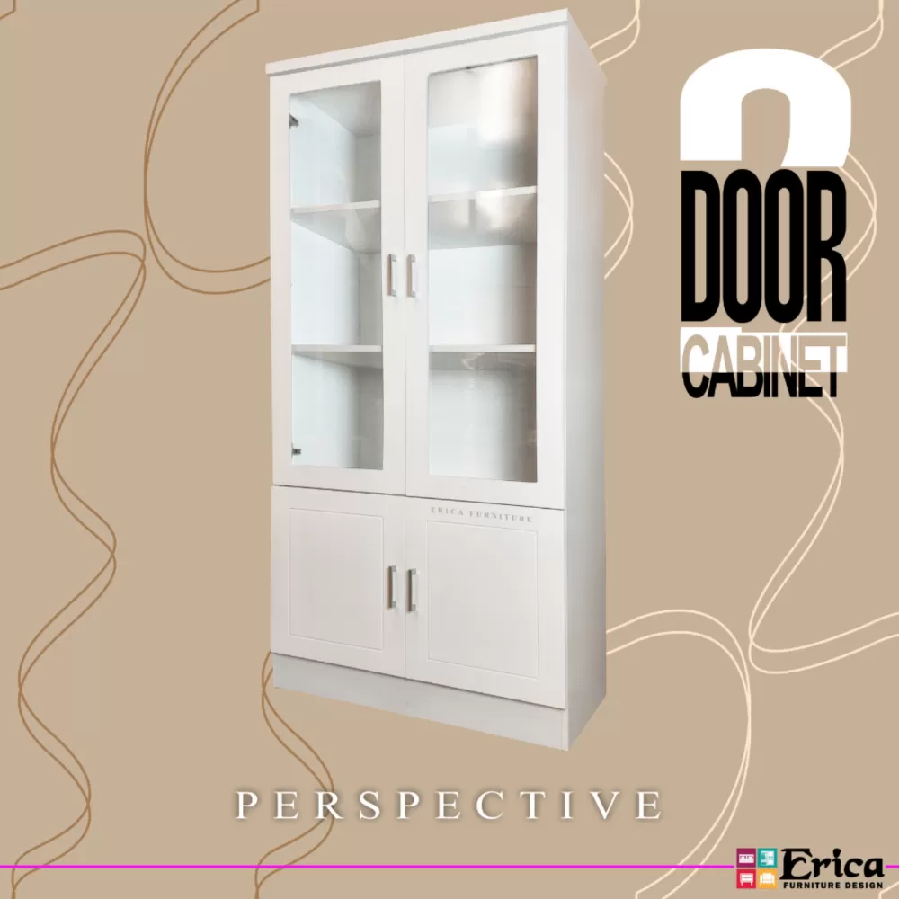  2 Doors Book Cabinet - White/Brown colour