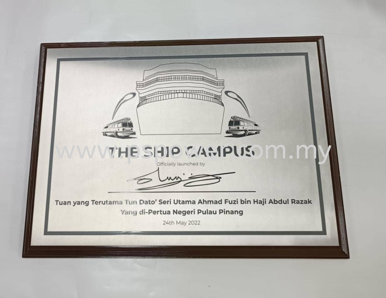 Opening Ceremony Signing Plaque with Wooden Backing