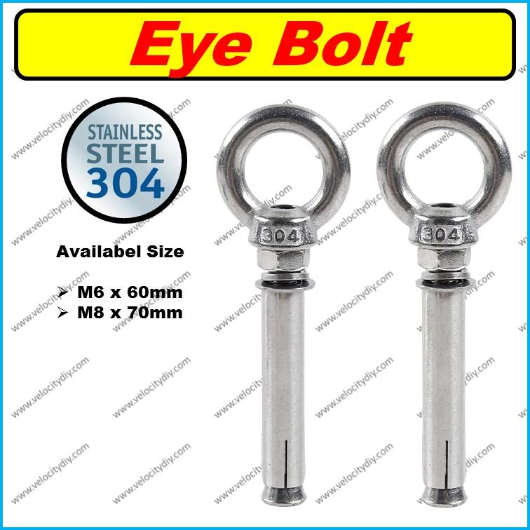 Heavy Duty Eyebolts Stainless Steel Wall Concrete Anchors Screw Expansion Bolts with Nuts Eye Hooks Fastener for Ceiling