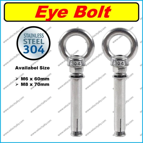 Heavy Duty Eyebolts Stainless Steel Wall Concrete Anchors Screw Expansion Bolts with Nuts Eye Hooks Fastener for Ceiling