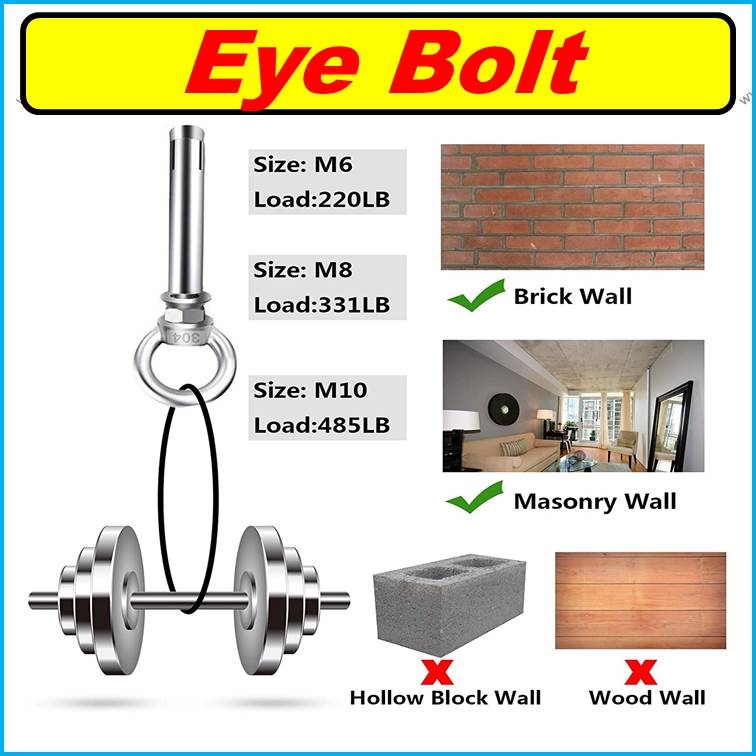 Heavy Duty Eyebolts Stainless Steel Wall Concrete Anchors Screw Expansion Bolts with Nuts Eye Hooks Fastener for Ceiling