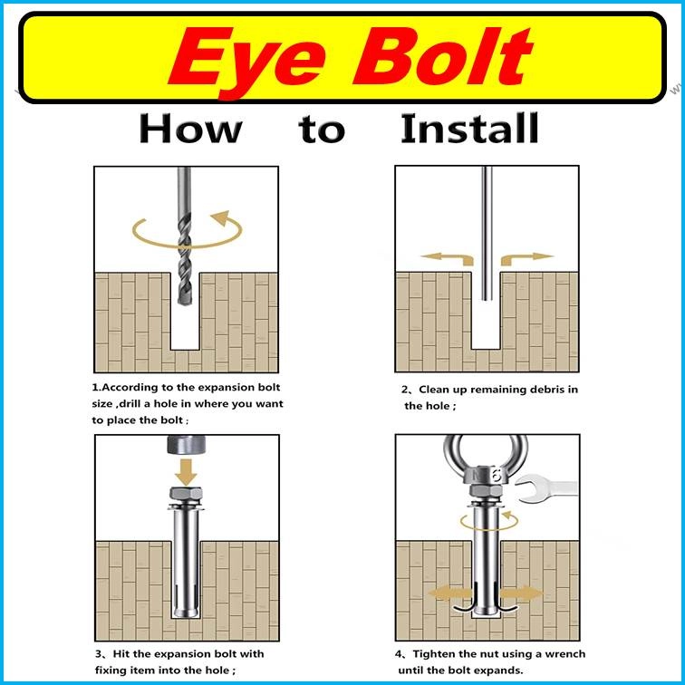 Heavy Duty Eyebolts Stainless Steel Wall Concrete Anchors Screw Expansion Bolts with Nuts Eye Hooks Fastener for Ceiling