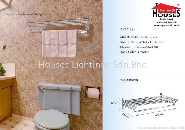 DINGS H020-SCH S.STEEL(SUS304) ADJUSTABLE TOWEL HANGER WF 4PCS HOOKS Bathroom Accessories Selangor, Malaysia, Kuala Lumpur (KL), Puchong Supplier, Suppliers, Supply, Supplies | Houses Lightings Sdn Bhd