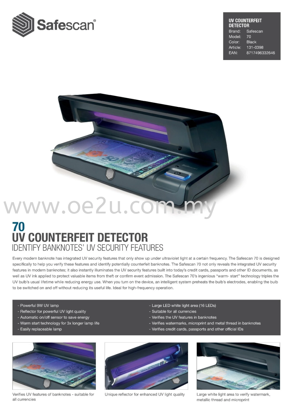 SAFESCAN 70 UV Counterfeit Detector