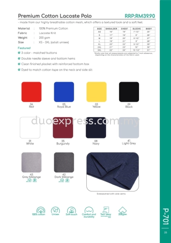 P701 Polo Cotton SS Colors