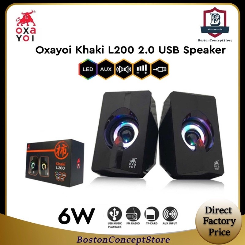 Oxayoi Khaki L200 2.0 USB Speaker LED/AUX In (6W)