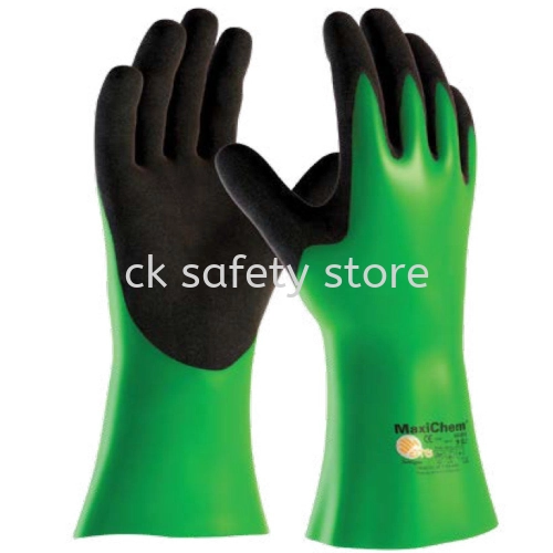 ATG MAXI CHEM NITRILE BLEND. NYLON LINER WITH LYCRA. LIQUID PROOF. 14" GAUNTLET CUFF. 