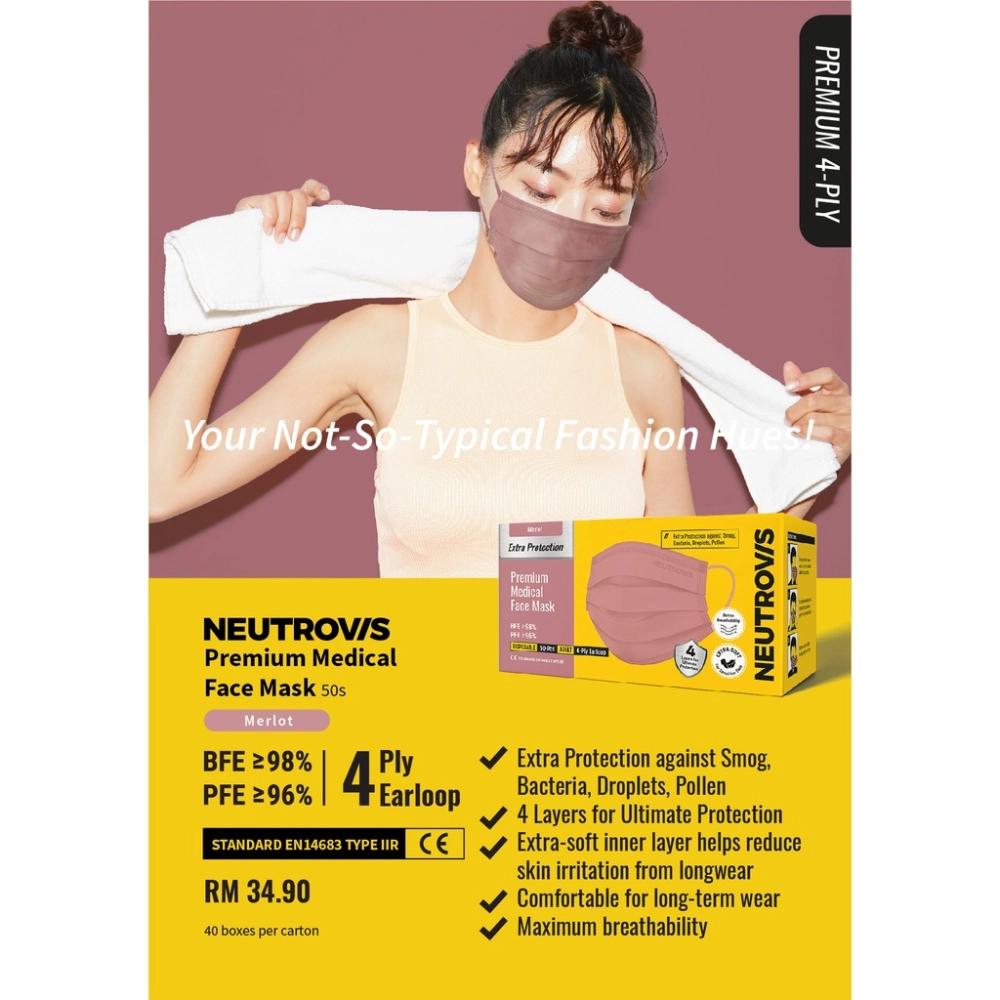 NEUTROVIS 4 PLY PREMIUM MEDICAL MASK TYPE IIR 50's - PREMIUM (EARLOOP ) *NEW*