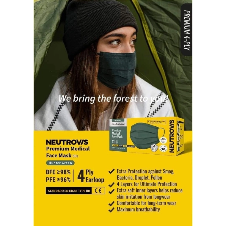 NEUTROVIS 4 PLY PREMIUM MEDICAL MASK TYPE IIR 50's - PREMIUM (EARLOOP ) *NEW*