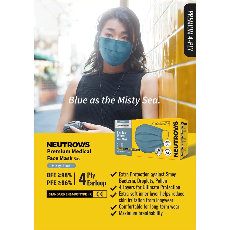 NEUTROVIS 4 PLY PREMIUM MEDICAL MASK TYPE IIR 50's - PREMIUM (EARLOOP ) *NEW*