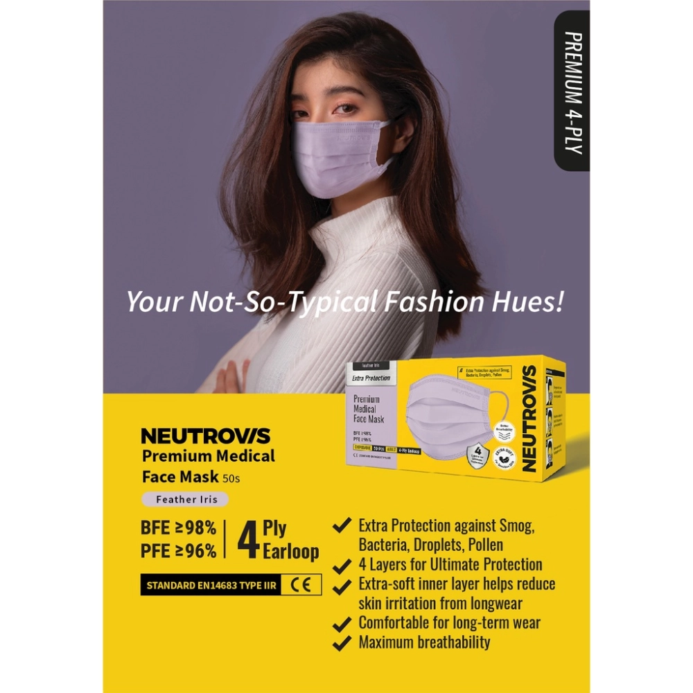 NEUTROVIS 4 PLY PREMIUM MEDICAL MASK TYPE IIR 50's - PREMIUM (EARLOOP ) *NEW*