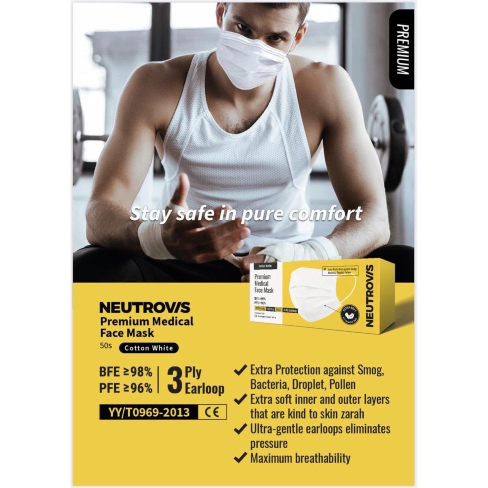 NEUTROVIS PREMIUM 3 PLY MEDICAL MASK 50's - EARLOOP