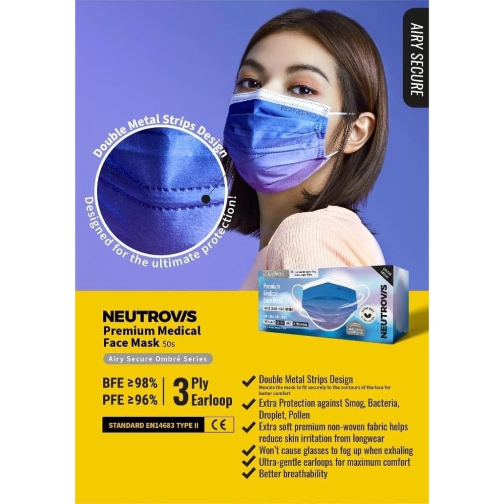 NEUTROVIS PREMIUM 3 PLY MEDICAL MASK 50's - EARLOOP