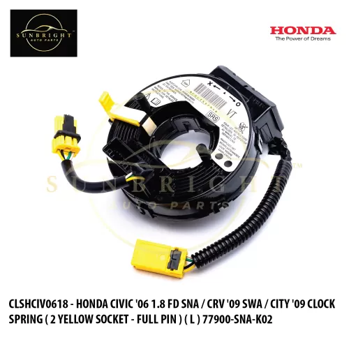 CLSHCIV0618 - HONDA CIVIC '06 1.8 FD SNA / CRV '09 SWA / CITY '09 CLOCK SPRING ( 2 YELLOW SOCKET - FULL PIN ) ( L ) 77900-SNA-K02