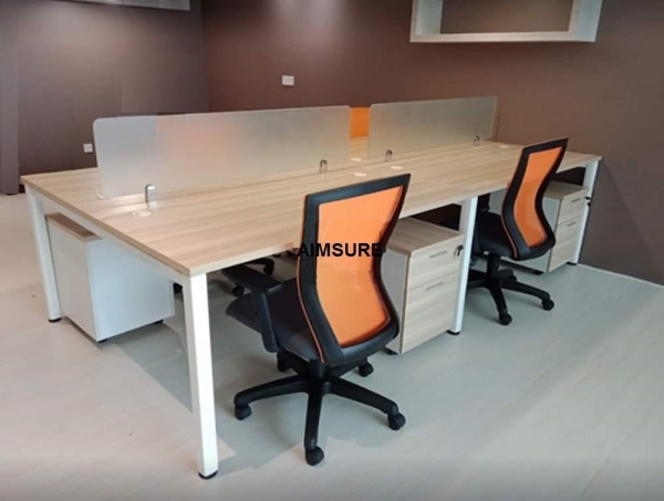 Modern Office workstation with tempered glass panel for 4 pax Workstation furniture AIM Desking System Office Workstation Malaysia, Selangor, Kuala Lumpur (KL), Seri Kembangan Supplier, Suppliers, Supply, Supplies | Aimsure Sdn Bhd