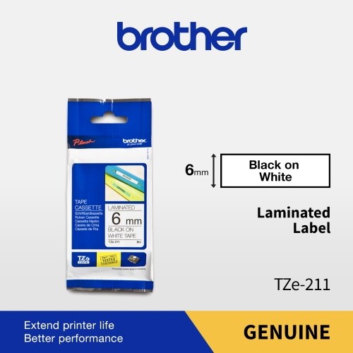 TZE-211 BLACK ON WHITE TZE LAMINATED TAPE Brother Labeller Thermal Transfer Printing Penang, Malaysia, KL, Selangor Supplier, Suppliers, Supply, Supplies | Fenzy Industrial Supplies Sdn Bhd