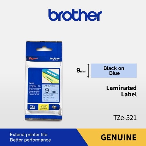 TZE-521 BLACK ON BLUE TZE LAMINATED TAPE Brother Labeller Thermal Transfer Printing Penang, Malaysia, KL, Selangor Supplier, Suppliers, Supply, Supplies | Fenzy Industrial Supplies Sdn Bhd