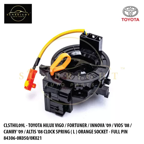 CLSTHIL09L - TOYOTA HILUX VIGO / FORTUNER / INNOVA '09 / VIOS '08 / CAMRY '09 / ALTIS '08 CLOCK SPRING ( L ) ORANGE SOCKET - FULL PIN 84306-0K050/0K021