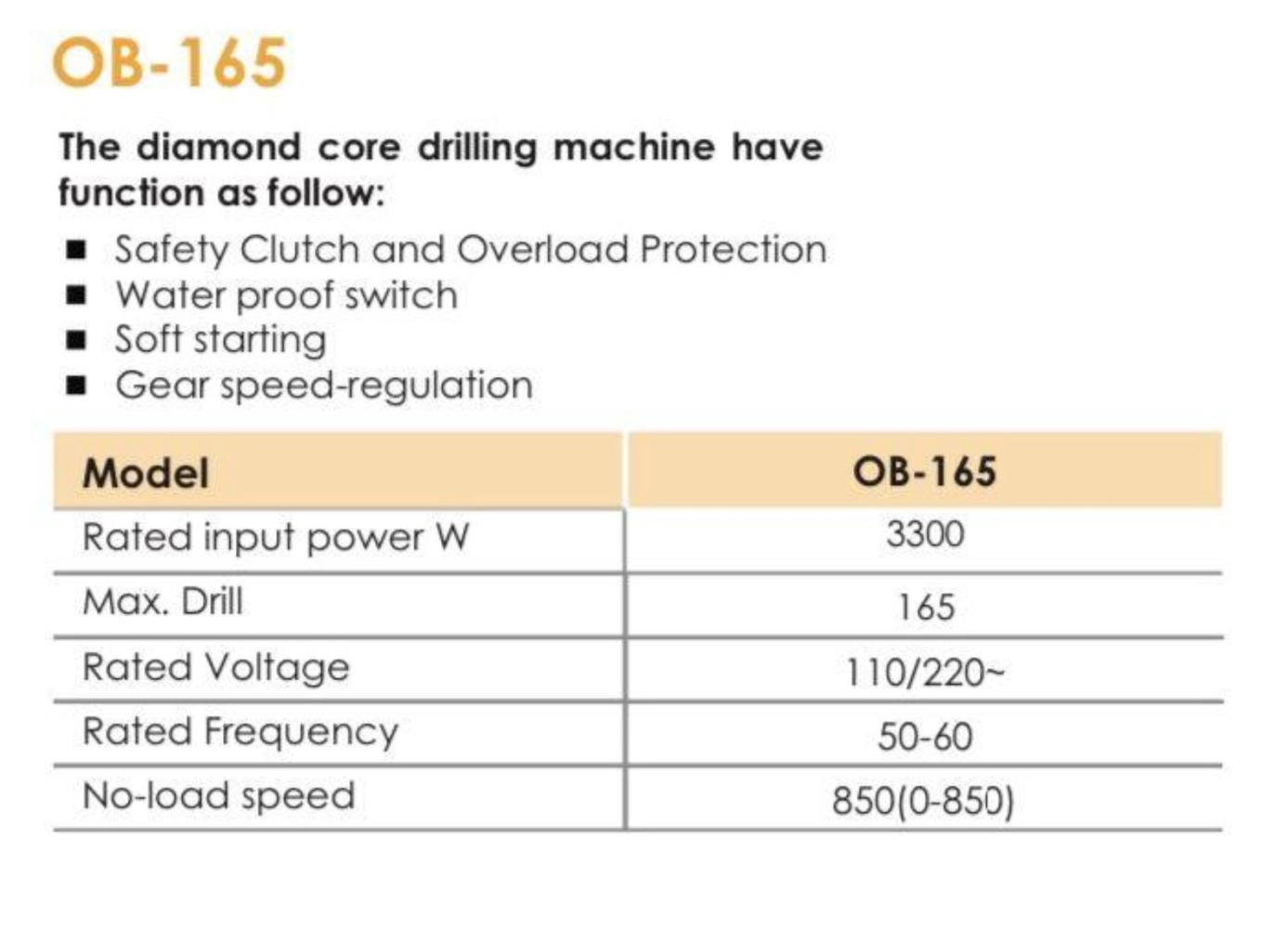 DYNATEC OB165 CORING MACHINE - 6" (165MM)