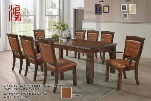 HF 8014 Solid Rubberwood Dining Set (1 Table + 2 Armchair + 6 Side Chair) 