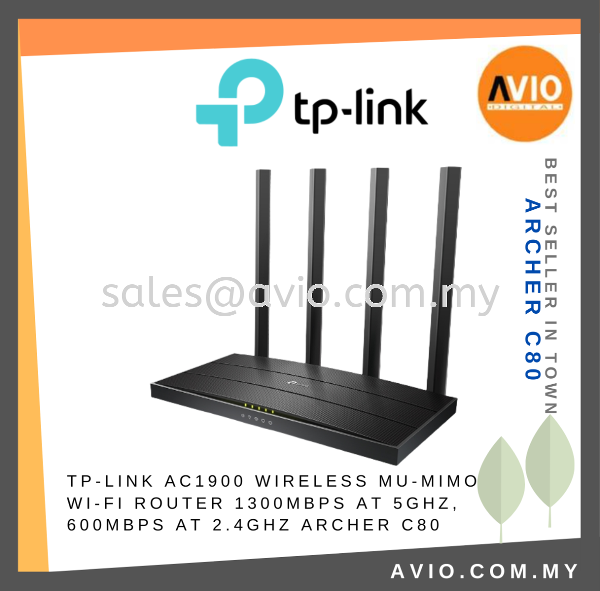TP-LINK Tplink Archer C80 AC1900 Wireless MU MIMO Wifi Router 5 Gigabit  Ports Dual Band