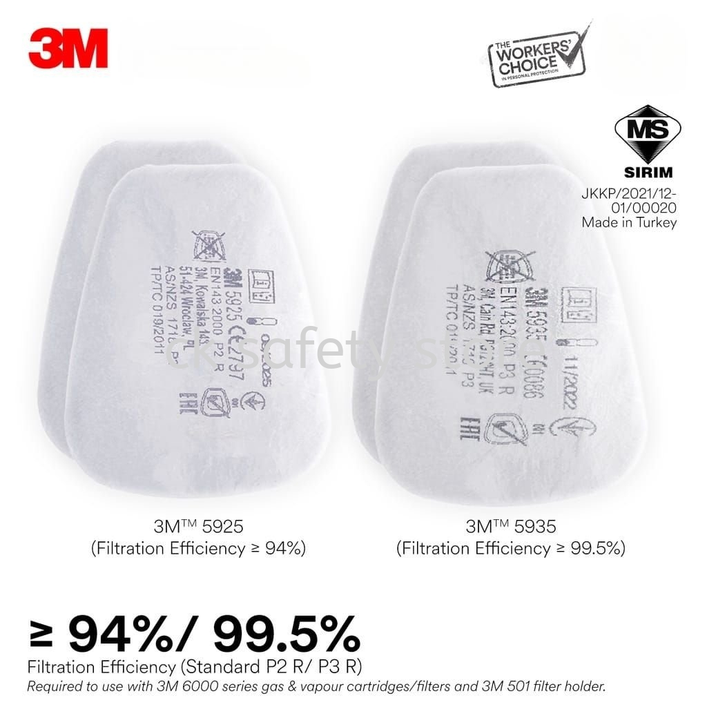 3M™ 5925 P2 R & 5935 P3 R Particulate Filter/ SIRIM Approved/ Replacement  of 5N11