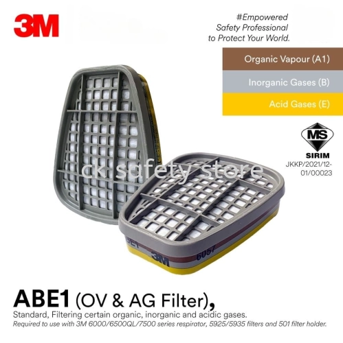 3M 6057 (CE/ SIRIM) Organic Vapor & Acid Gas Cartridge ABE1 Filter/ 6003 Discontinued/ OV & AG