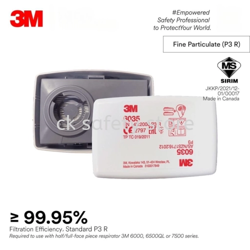 3M 6035 P3 R & 7093 P100 Filter/ Fit with 3M 6000/6500/6800/7000 Series Respirator [1 Pair] 