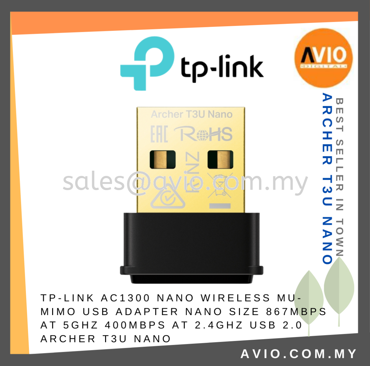 TP-LINK Tplink AC1300 Archer T3U Nano Wireless MU MIMO USB Wifi Adapter  1300Mbps Dual Band