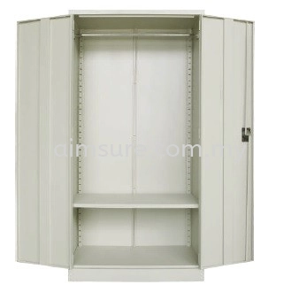 Full height wardrobe with steel swinging door with 1 hanging rod and 1 shelf