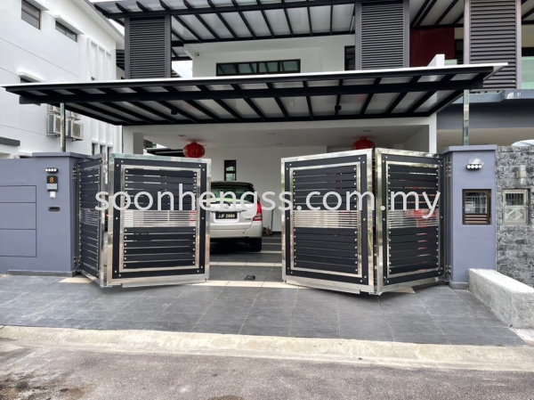  FOLDING DOOR MAIN GATE STAINLESS STEEL Johor Bahru (JB), Skudai, Malaysia Contractor, Manufacturer, Supplier, Supply | Soon Heng Stainless Steel & Renovation Works Sdn Bhd