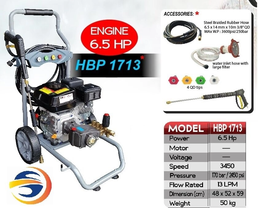 EUROX HBP1713 HIGH PRESSURE CLEANER C/W 6.5HP PETROL ENGINE & STANDARD ACCESSORIES