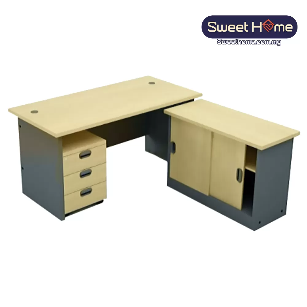 Best SET 6FT Curve-Front Executive Table C/W Side Cabinet & Mobile Pedestal 3D I Office Table Penang