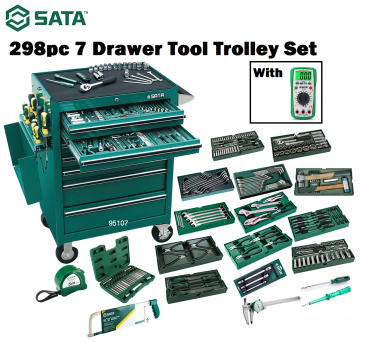 [LOCAL]SATA 95107P-15-A 298PC 7 Drawer Tool Trolley Set COMES WITH DC/AC DIGITAL MULTI-METER & COLLAR T-SHIRT