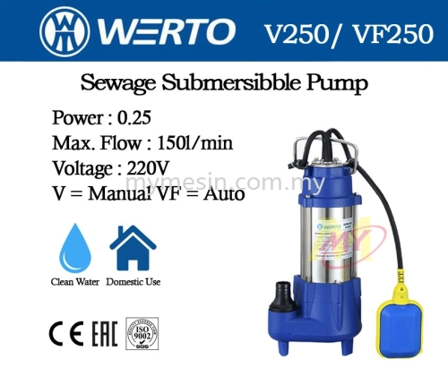 WertoSewage Submersible Pump V Series - 250W [Code: 9989/ 9990]