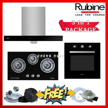 RUBINE HOOD + HOB + BUILD IN OVEN PACKAGE 3 IN 1 STAINLESS STEEL HOOD RCH-BOXLINE X-90SS KITCHEN