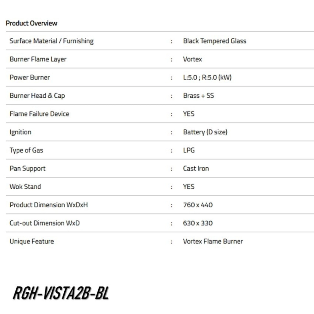 RUBINE STAINLESS STEEL HOOD RCH-BOXLINE X-90SS + TEMPERED GLASS GAS HOB RGH-VISTA2B-BL 