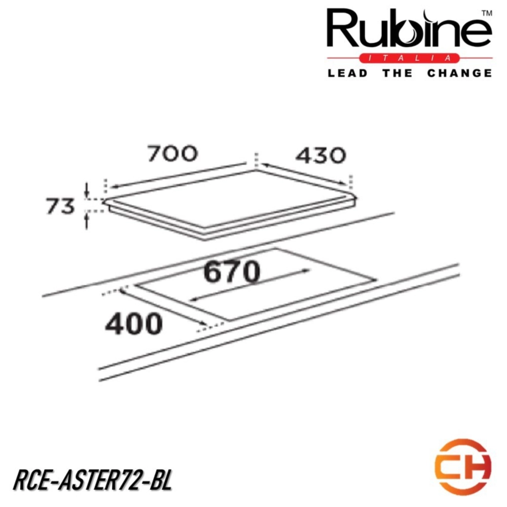 RUBINE STAINLESS STEEL HOOD RCH-MARIA-SS + SCHOTT CERAN GLASS RCE-ASTER72-BL